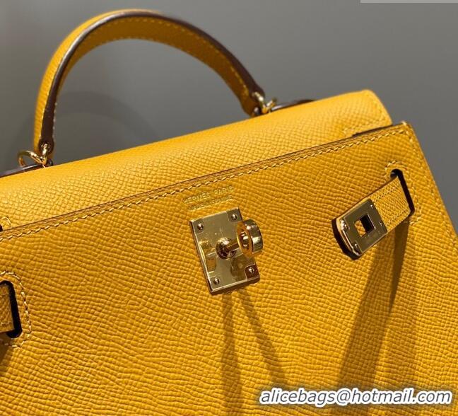 Luxury Discount Hermes Mini Kelly II Bag 19cm in Epsom Leather 0118 Amber Yellow 2025