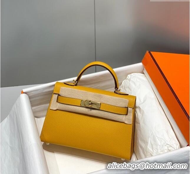 Luxury Discount Hermes Mini Kelly II Bag 19cm in Epsom Leather 0118 Amber Yellow 2025