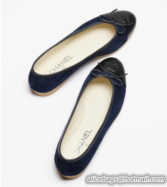 Top Quality Chanel Ballet Flats Suede Goatskin And Lambskin G46026 Navy Blue/Black