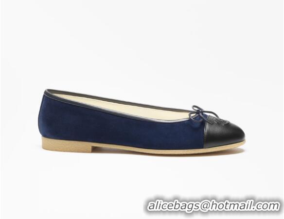 Top Quality Chanel Ballet Flats Suede Goatskin And Lambskin G46026 Navy Blue/Black