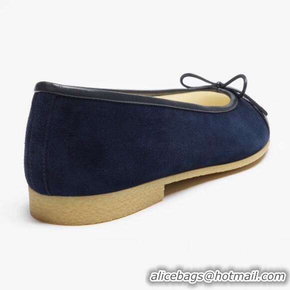 Top Quality Chanel Ballet Flats Suede Goatskin And Lambskin G46026 Navy Blue/Black