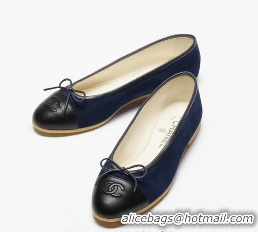 Top Quality Chanel Ballet Flats Suede Goatskin And Lambskin G46026 Navy Blue/Black