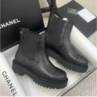 Luxury Discount Chanel Calfskin & Elastic Ankle Boots Black 1016077