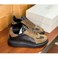 Top Grade Alexander McQueen Oversized Retro Sneakers in Calfskin and Suede Black/Brown 1114015