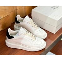 Charming Alexander McQueen Oversized Retro Sneakers in Matte Silky Calfskin White/Black Tab 1114017