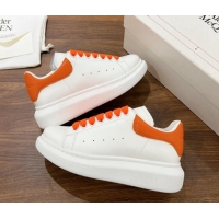 Hot Style Alexander McQueen Oversized Sneakers in Silky Calfskin and Grained Leather Heel Tab White/Orange 1225052