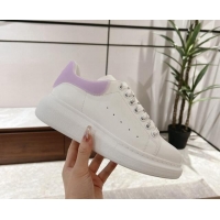 Luxury Cheap Alexander McQueen Oversized Sneakers in Silky Calfskin and Rubber Heel Tab White/Light Purple 1225055