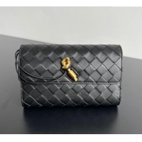 Most Popular Bottega Veneta Andiamo Large Wallet in Intrecciato Leather 741504 Black 2024