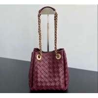 Shop Discount Bottega Veneta Small Parachute Chain Bag in Intrecciato Leather 817175 Burgundy 2024