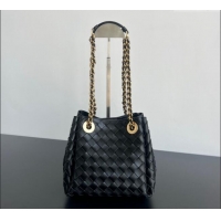 Good Taste Bottega Veneta Small Parachute Chain Bag in Intrecciato Leather 817175 Black 2024