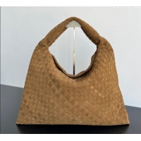 Luxurious Bottega Veneta Large Hop Hobo Bag Intrecciato Suede 763970 Light Brown 2024