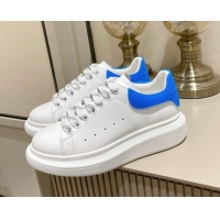 Stylish Alexander McQueen Oversized Sneakers in Silky Calfskin and Rubber Heel Tab White/Sky Blue 225057