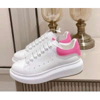 Sophisticated Alexander McQueen Oversized Sneakers in Silky Calfskin and Rubber Heel Tab White/Pink 1225058