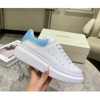 Good Quality Alexander McQueen Oversized Sneakers in Silky Calfskin and Rubber Heel Tab White/Light Blue 1225059