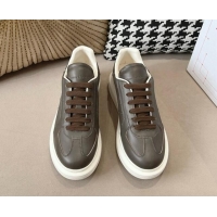 Grade Quality Alexander McQueen Oversized Retro Sneakers in Calfskin Leather Dark Grey 1225062