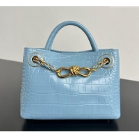 Grade Quality Bottega Veneta Andiamo Mini Bag in Crocodile Embossed Leather 773733 Light Blue 2024