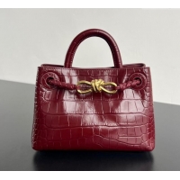 Luxury Cheap Bottega Veneta Andiamo Mini Bag in Crocodile Embossed Leather 777614 Burgundy 2024