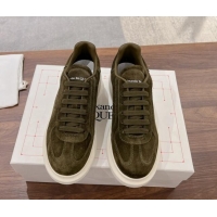 Unique Style Alexander McQueen Oversized Retro Sneakers in Suede Olive Green 1225067