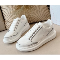 Shop Duplicate Alexander McQueen Oversized Retro Sneakers in Patchwork Silky Calfskin White/Reflective 1225073