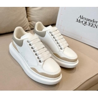 Good Quality Alexander McQueen Oversized Retro Sneakers in Patchwork Silky Calfskin White/Beige/Grey 1225076