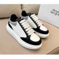 Stylish Alexander McQueen Oversized Retro Sneakers in Patchwork Silky Calfskin White/Grey/Black 1225078