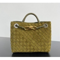 Big Discount Bottega Veneta Small Andiamo Top Handle Bag in Intrecciate Suede 743568 Lemon Green 2024