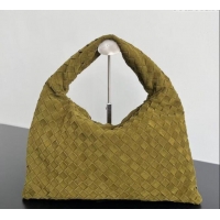 Top Grade Bottega Veneta Small Hop Hobo Bag Intrecciato Suede 763966 Lemon Green 2023