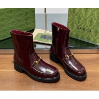 Pretty Style Gucci Leather Ankle Boots 4.5cm Burgundy 1118064