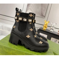 Purchase Gucci Black Leather Ankle Boots with Strass and Bees 1118069