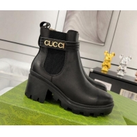 Grade Quality Gucci Black Calf Leather Ankle Boots with GUCCI Strap 1118072