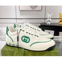 Top Grade Gucci White Leather Sneakers with Interlocking G Green 1118084