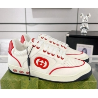 Classic Hot Gucci White Leather Sneakers with Interlocking G Red 1118085