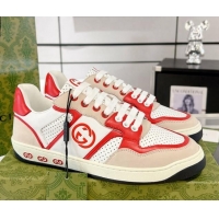 Pretty Style Gucci Leather Sneakers with Interlocking G White/Beige/Red 1118090