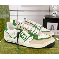 Top Design Gucci Leather Sneakers with Interlocking G White/Beige/Green 1118091