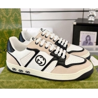 Charming Gucci Leather Sneakers with Interlocking G White/Beige/Black 1118093