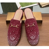 Durable Gucci Princetown GG Canvas Flat Slippers with Strass Red 1119002