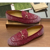 Low Cost Gucci Jordaan GG Canvas Flat Loafers with Strass Red 1119006