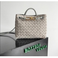 Top Grade Bottega Veneta Small Andiamo Top Handle Bag in Intrecciate Suede 743568 Light Grey 2024