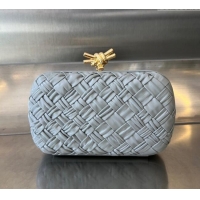 Grade Quality Bottega Veneta Knot Minaudiere Clutch in Foulard Intreccio Leather 717622 Light Grey 2024