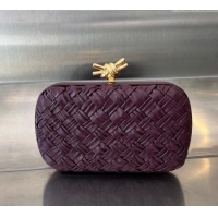 Grade Quality Bottega Veneta Knot Minaudiere Clutch in Foulard Intreccio Leather 717622 Dark Burgundy 2024