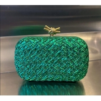 Fashion Discount Bottega Veneta Knot Minaudiere Clutch in Metallic Foulard Intreccio Leather 717622 Green 2024