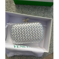 Top Grade Bottega Veneta Knot Minaudiere Clutch in Padded Intreccio Leather 717622 Silver 2024