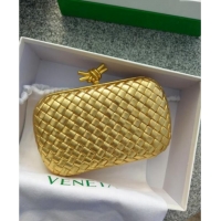 Classic Specials Bottega Veneta Knot Minaudiere Clutch in Padded Intreccio Leather 717622 Gold 2024