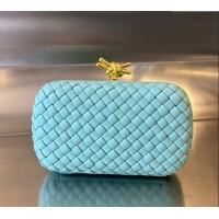 Luxurious Bottega Veneta Knot Minaudiere Clutch in Padded Intreccio Leather 717622 Tiffany Blue 2024