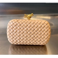 Top Grade Bottega Veneta Knot Minaudiere Clutch in Padded Intreccio Leather 717622 Almond Apricot 2024