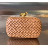 Well Crafted Bottega Veneta Knot Minaudiere Clutch in Padded Intreccio Leather 717622 Light Brown 2024