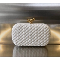 New Design Bottega Veneta Knot Minaudiere Clutch in Padded Intreccio Leather 717622 White 2024