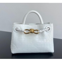 Popular Style Bottega Veneta Andiamo Mini Bag in Crocodile Embossed Leather 777614 White 2024