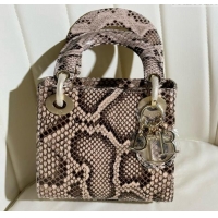 Buy Inexpensive Dior Mini Lady Dior Bag in Python Leather D123007 Grey/Gold 2024