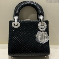 Buy Fashionable Dior Mini Lady Dior Bag in Python Leather D123011 Black/Silver 2024